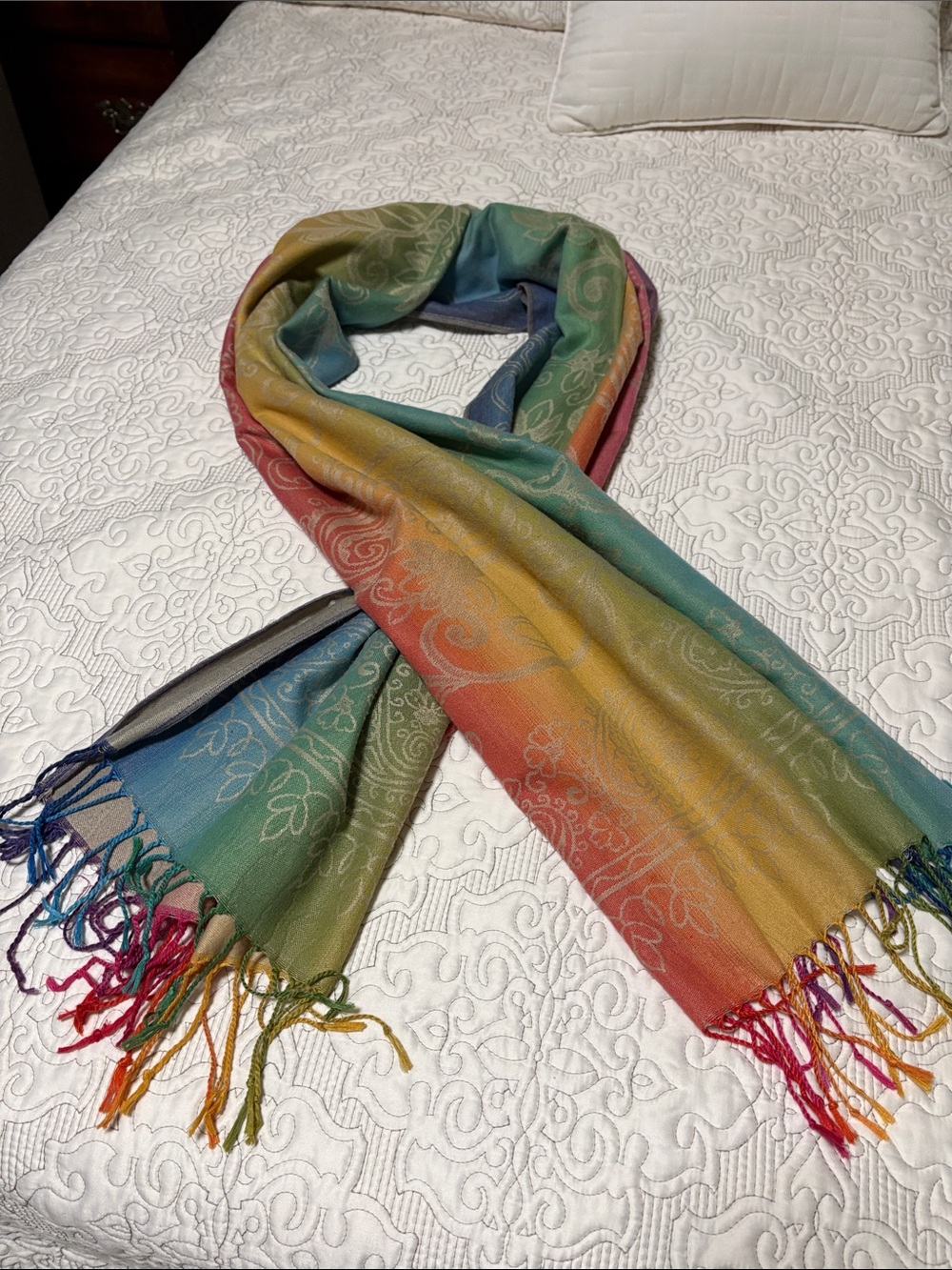 Rainbow Gradient Floral Pashmina Scarf - Multicolor